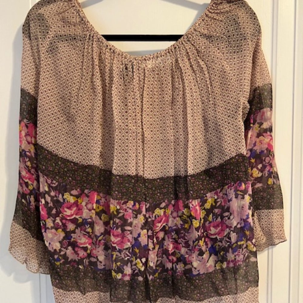 Fei (Anthropologie) 100% Silk Bohemian Floral Shirt Size M